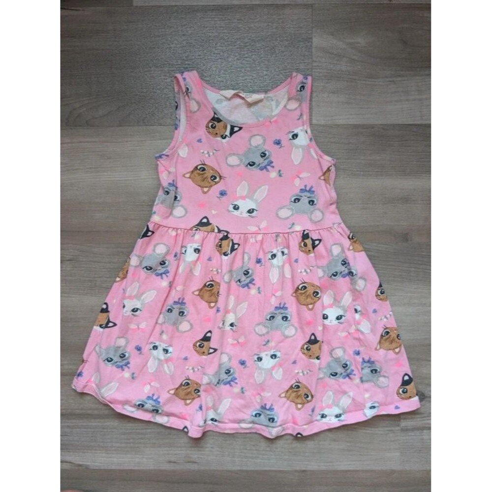 H&M Pink Cat Head Print Dress, 4-6Y (U1)